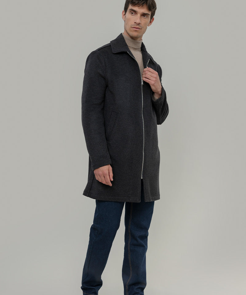 Cappotto Lungo Uomo Grigio Scuro Lana Rigenerata Erik - Rifò Lab Moda circolare made in Italy 