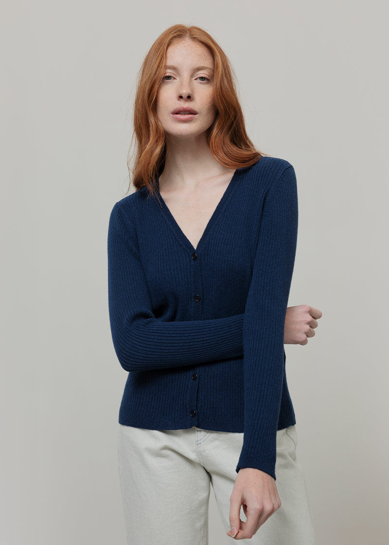 Cardigan con Bottoni Donna Lana Extrafine Sonia  - Rifò Lab Moda circolare made in Italy
Blu Abisso