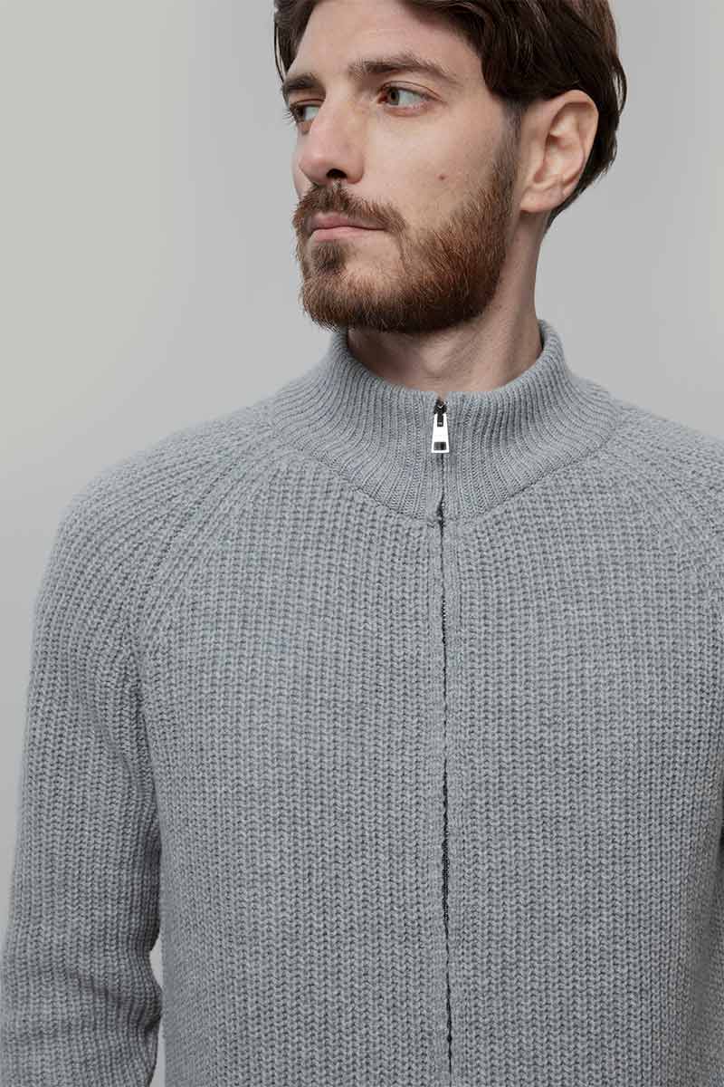 Cardigan con Zip Uomo Lana Rigenerata Vito - Rifò Lab Moda circolare made in Italy
