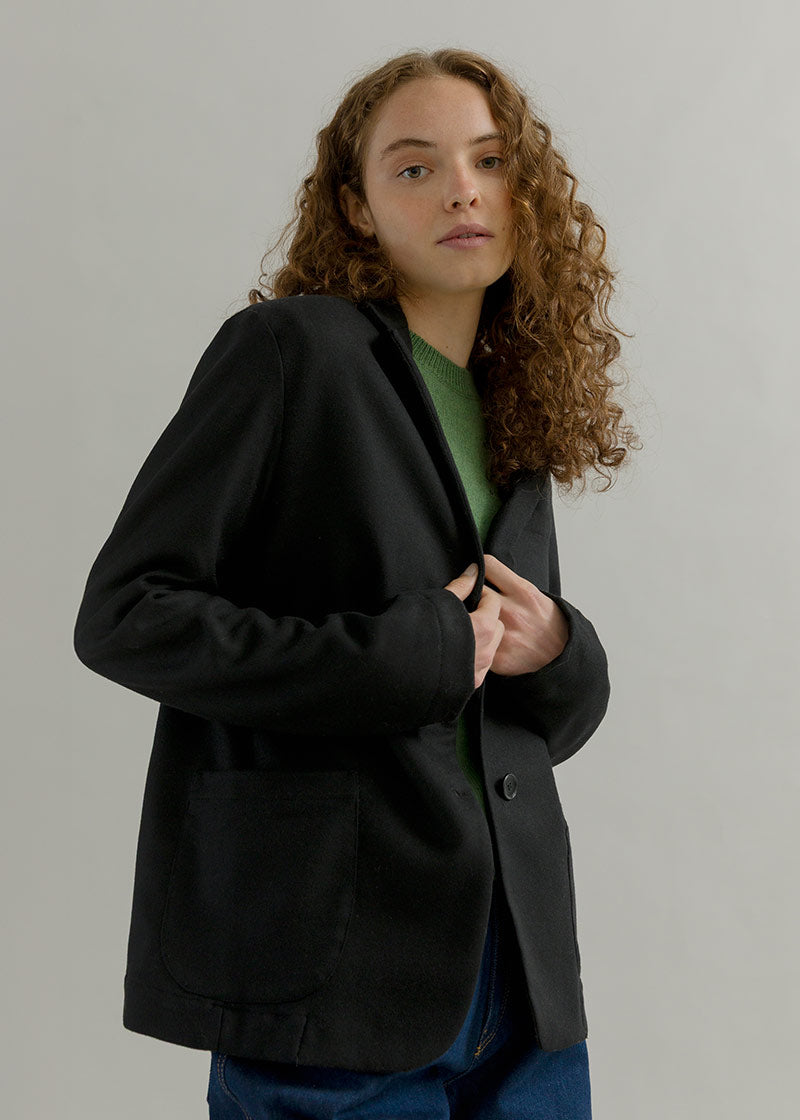 Blazer Donna Nero Giacca Lana Monopetto Brenda - Rifò Lab Moda circolare made in Italy