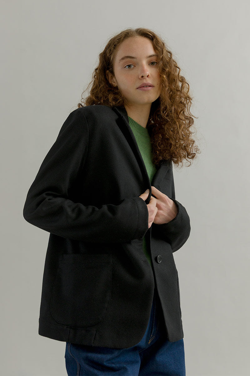 Blazer Donna Nero Giacca Lana Monopetto Brenda - Rifò Lab Moda circolare made in Italy