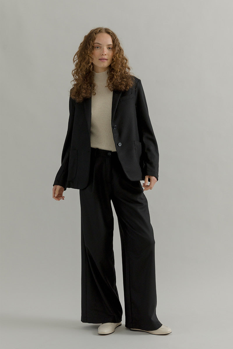 Blazer Donna Nero Giacca Lana Monopetto Brenda - Rifò Lab Moda circolare made in Italy