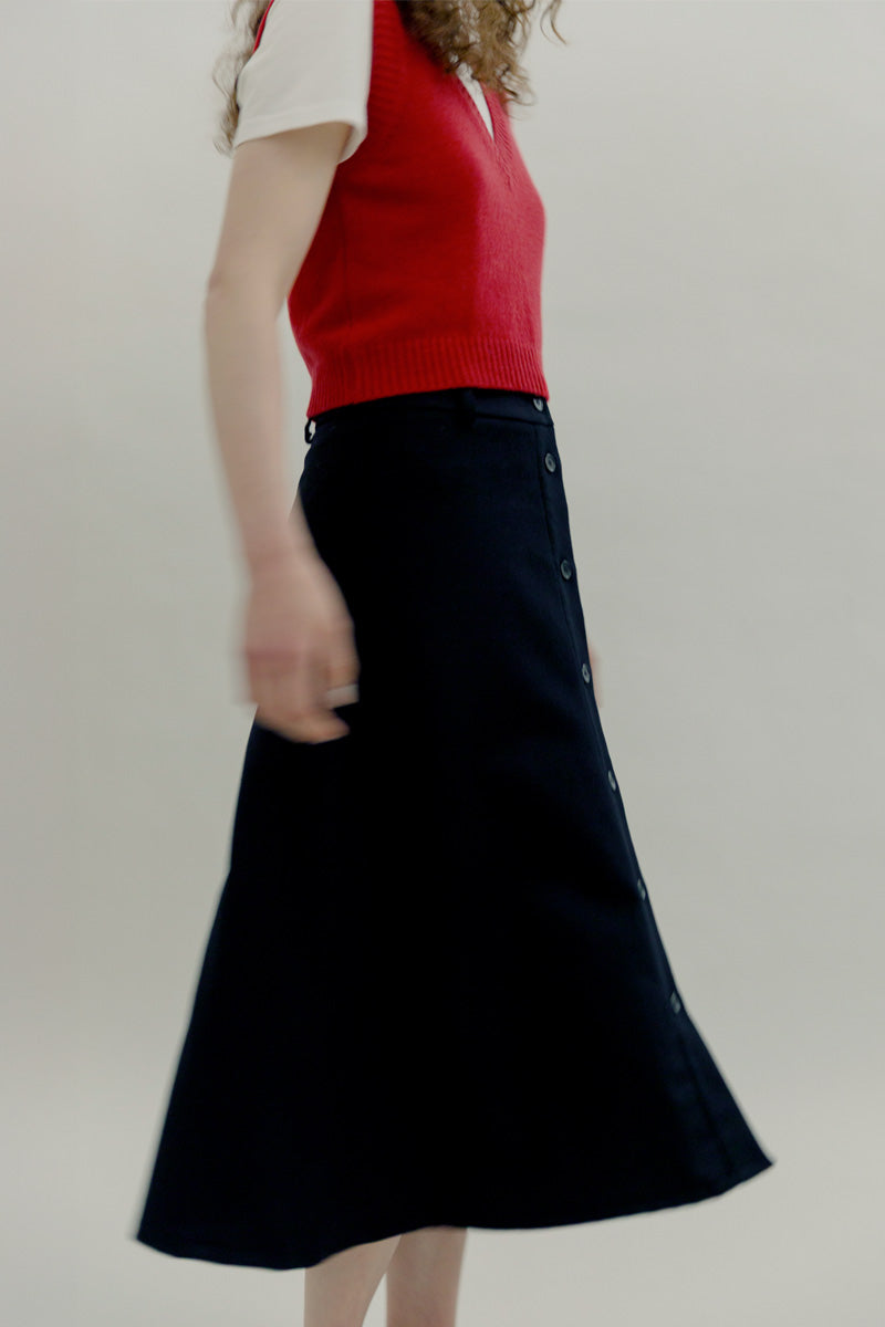Gonna Midi Donna Elegante Lana Nera Clelia - Rifò Lab Moda circolare made in Italy