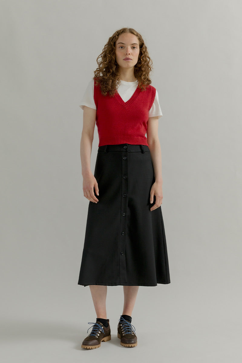 Gonna Midi Donna Elegante Lana Nera Clelia - Rifò Lab Moda circolare made in Italy
