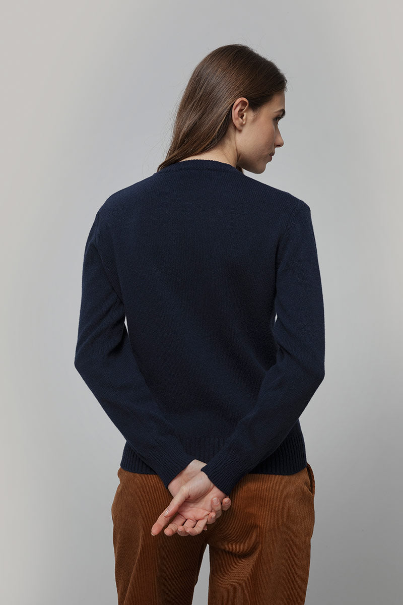 Maglia Donna Cashmere Rigenerato Edda Blu Mora - Rifò Lab Moda circolare made in Italy