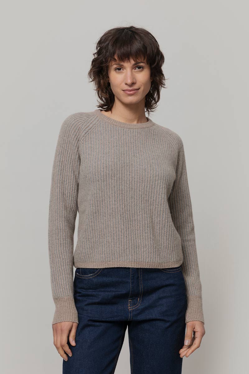 Maglione Cashmere Donna Cropped Emilia  - Rifò Lab Moda circolare made in Italy
Beige-Grigio