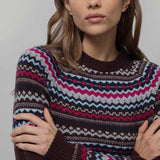 Maglione Lana Donna Stile Norvegese Fantasia Jacquard Marina - Rifò Lab Moda circolare made in Italy