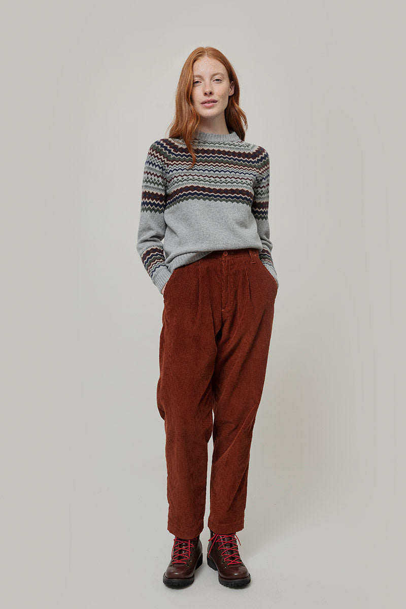 Maglione Lana Donna Stile Norvegese Fantasia Jacquard Marina - Rifò Lab Moda circolare made in Italy