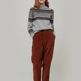 Maglione Lana Donna Stile Norvegese Fantasia Jacquard Marina - Rifò Lab Moda circolare made in Italy