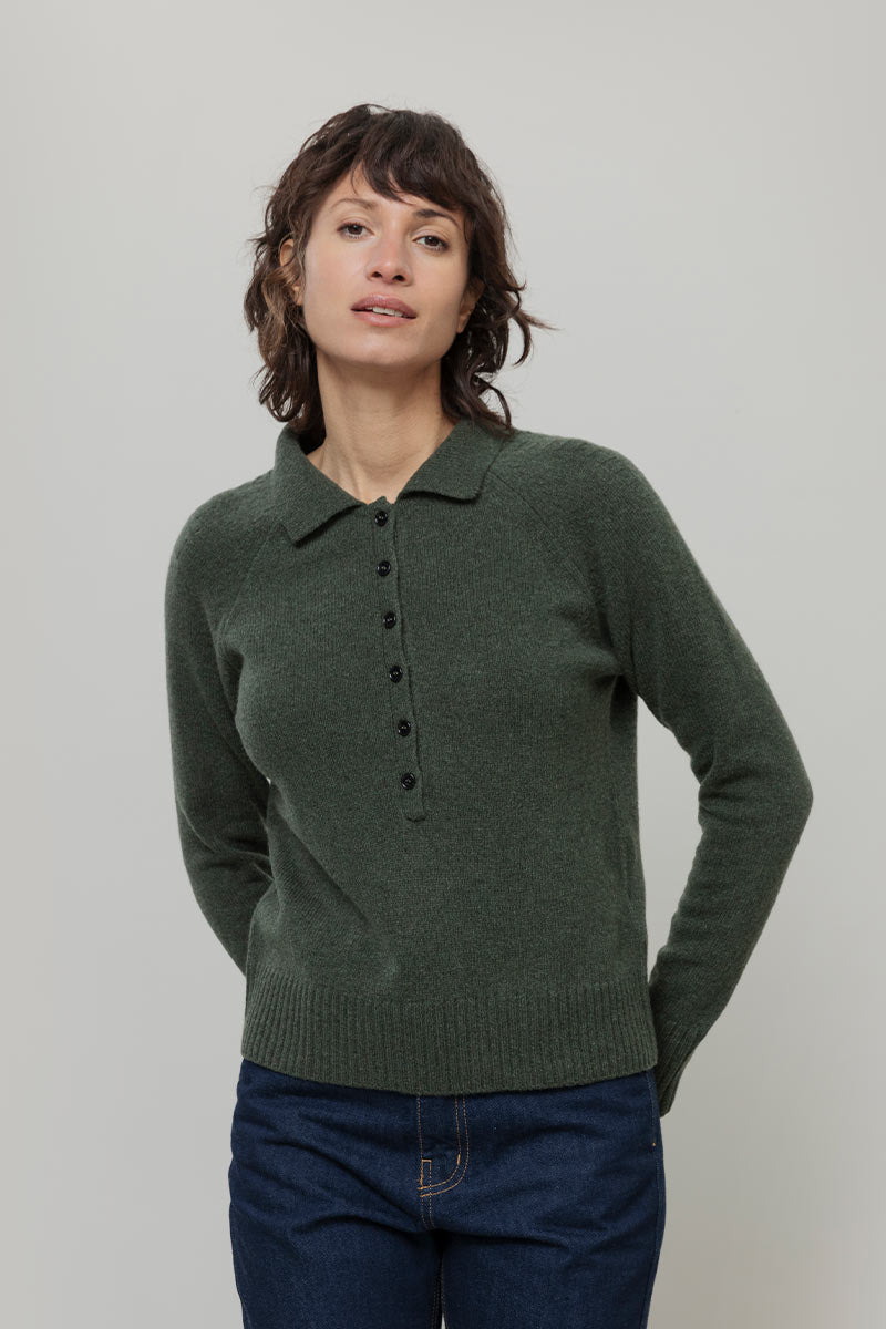 Maglione Polo Donna Lana con Bottoni Demetra - Rifò Lab Moda circolare made in Italy