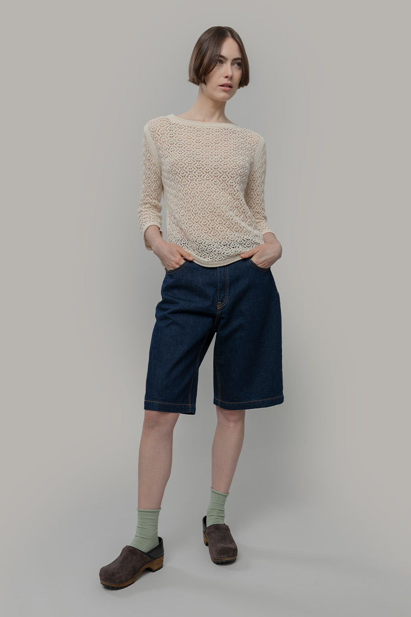 Maglia Traforata Donna Maglia Cotone Crochet Carmen - Rifò Lab Moda circolare made in Italy