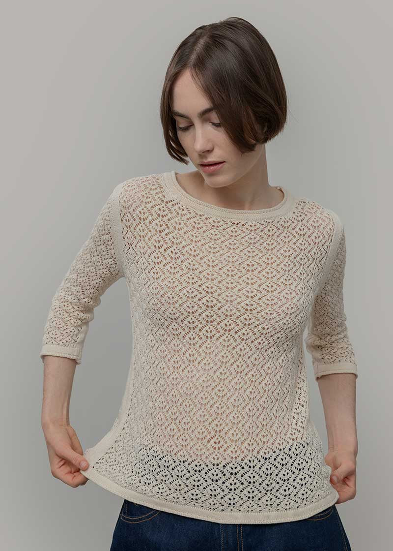 Maglia Traforata Donna Maglia Cotone Crochet Carmen - Rifò Lab Moda circolare made in Italy