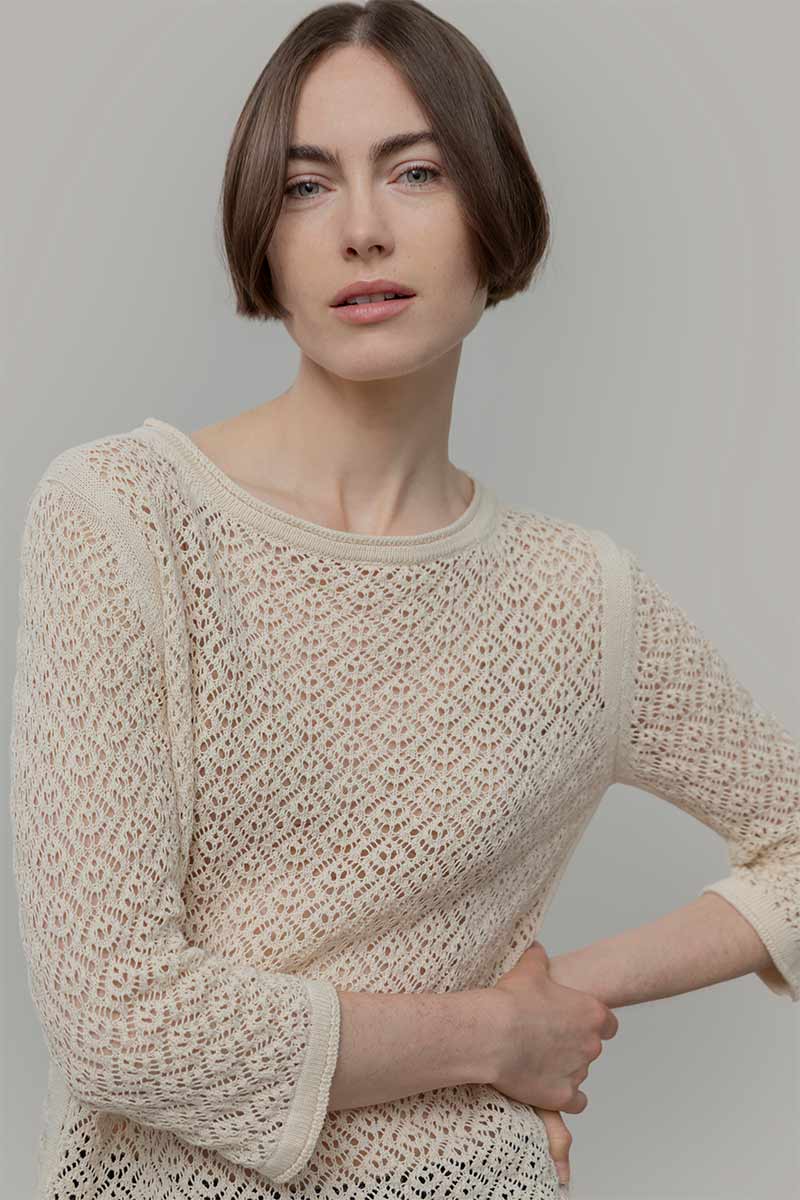Maglia Traforata Donna Maglia Cotone Crochet Carmen - Rifò Lab Moda circolare made in Italy