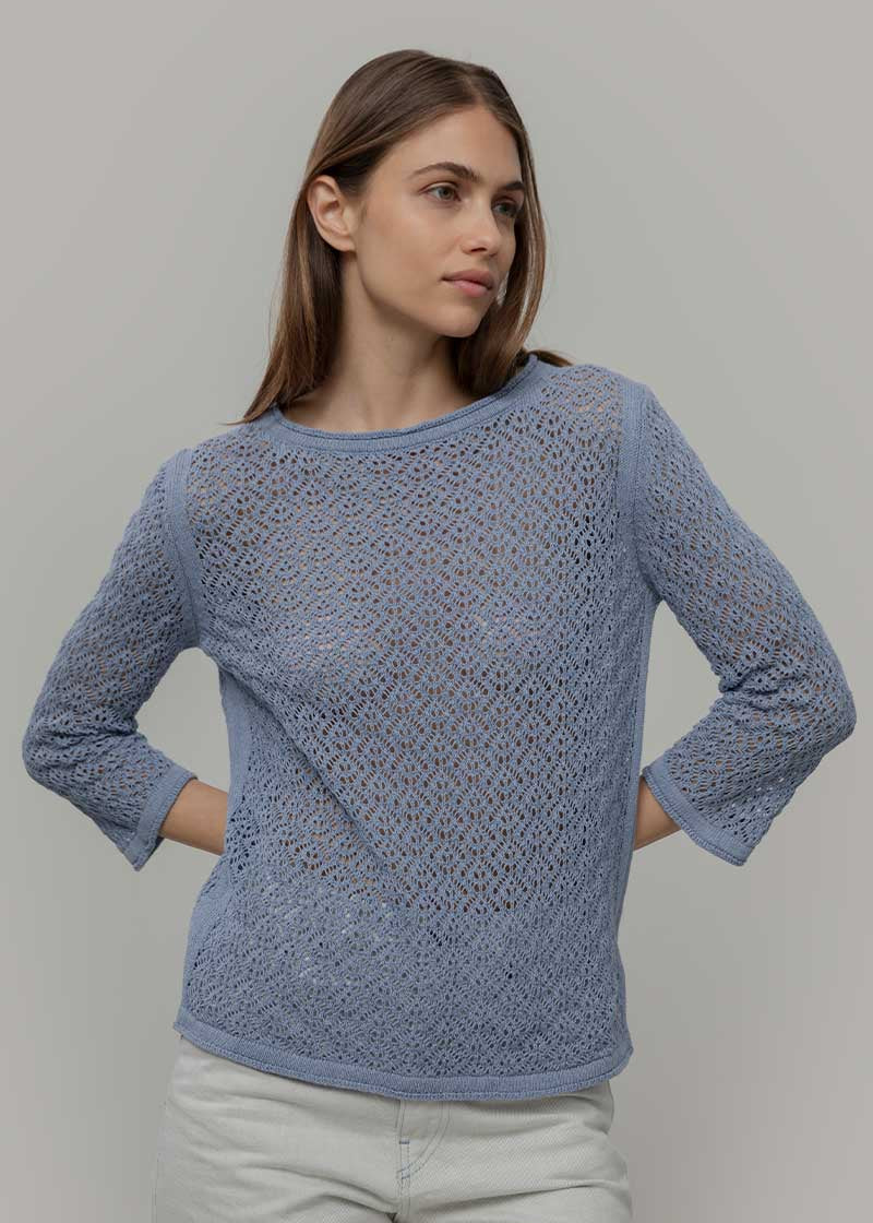 Maglia Traforata Donna Maglia Cotone Crochet Carmen - Rifò Lab Moda circolare made in Italy