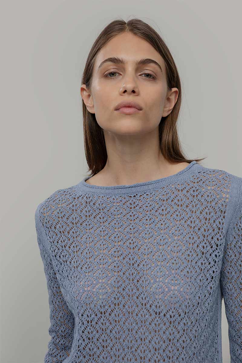 Maglia Traforata Donna Maglia Cotone Crochet Carmen - Rifò Lab Moda circolare made in Italy