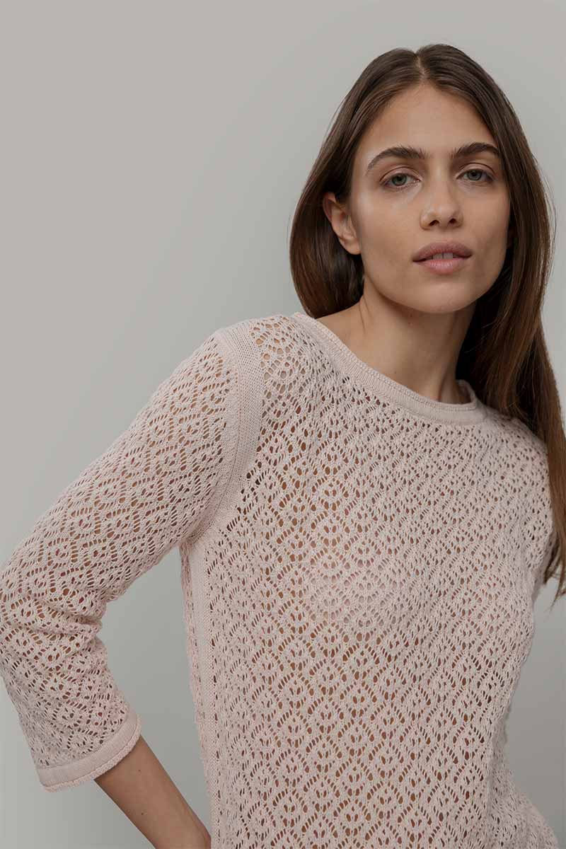 Maglia Traforata Donna Maglia Cotone Crochet Carmen - Rifò Lab Moda circolare made in Italy