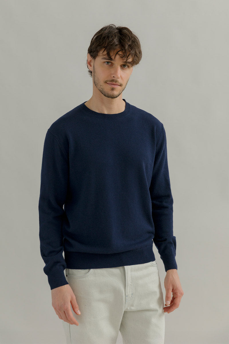 Maglia Girocollo Cashmere Rigenerato Uomo Blu - Rifò