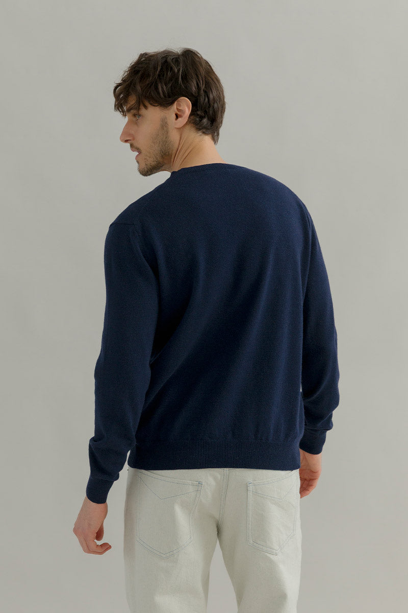 Maglia Girocollo Cashmere Rigenerato Uomo Blu - Rifò