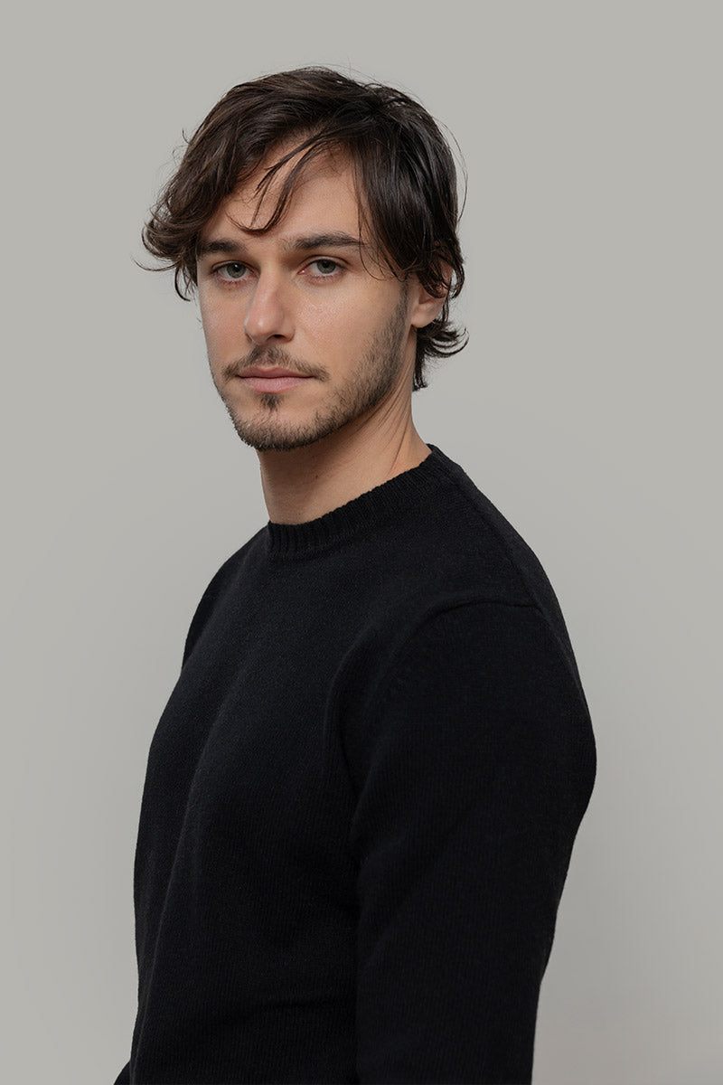 Nero Ardesia | Maglione uomo paricollo cashmere rigenerato