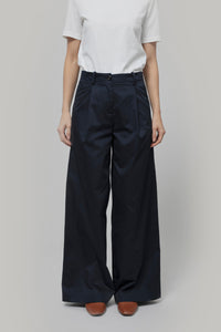 Pantaloni Palazzo Donna Cotone Blu Scuro Felicita - Rifò Lab Moda circolare made in Italy

