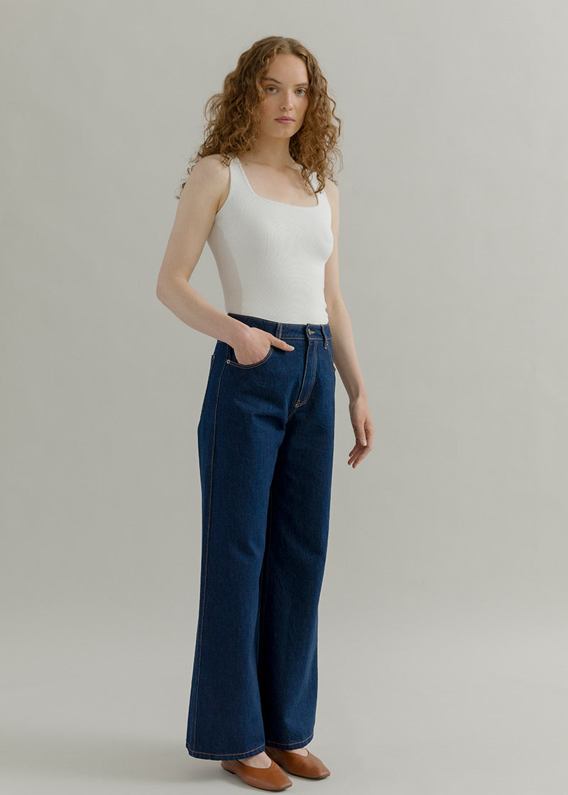 Pantaloni Jeans Wide Leg Donna Cotone Rigenerato Romina Blu – Rifò