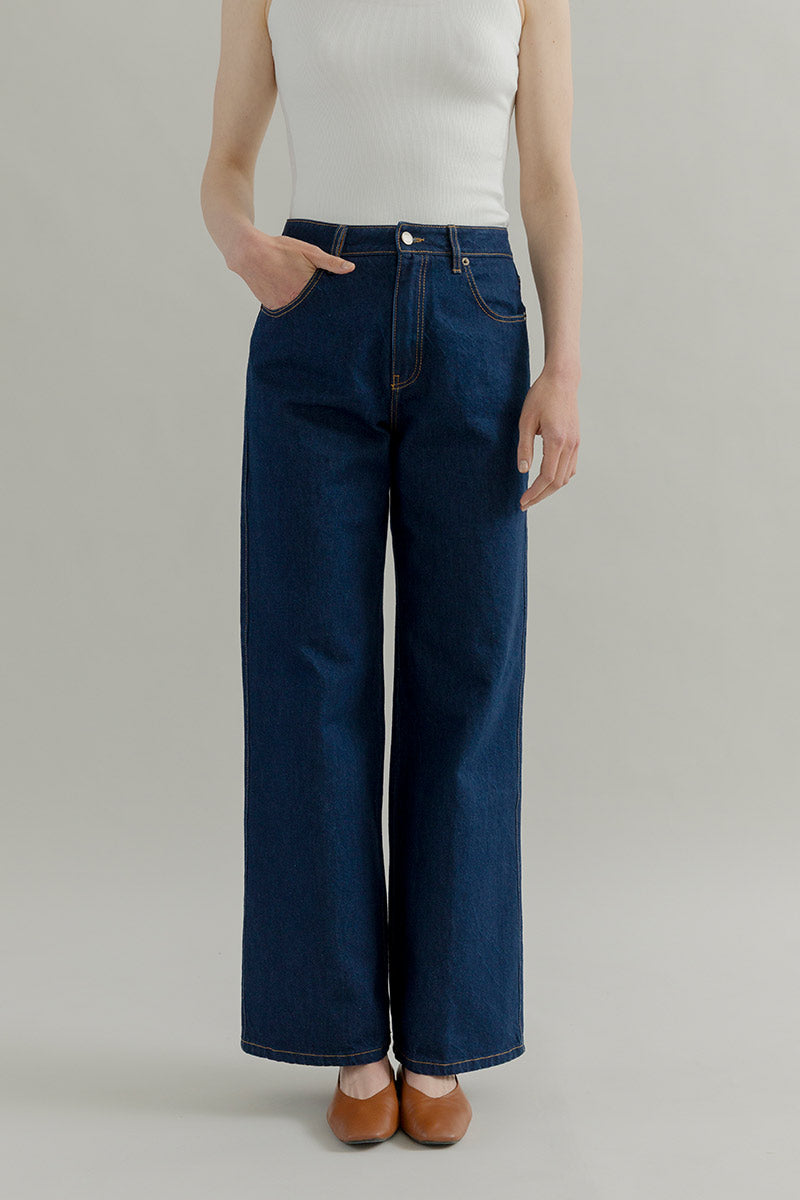 Pantaloni Jeans Wide Leg Donna Cotone Rigenerato Romina Blu – Rifò