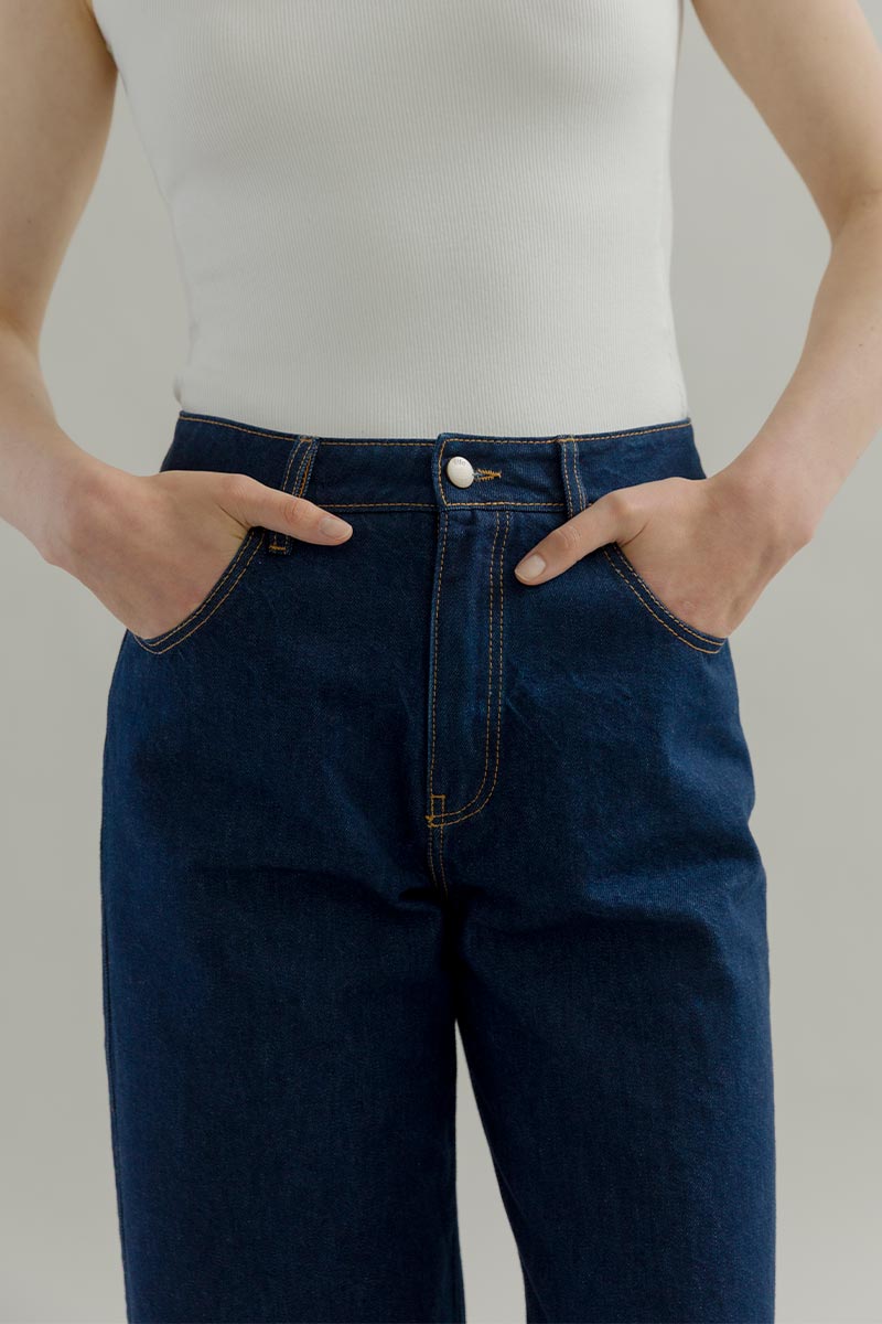 Pantaloni Jeans Wide Leg Donna Cotone Rigenerato Romina Blu – Rifò