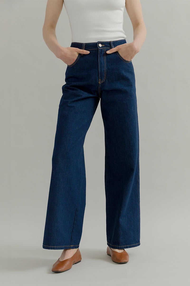 Pantaloni Jeans Wide Leg Donna Cotone Rigenerato Romina Blu – Rifò