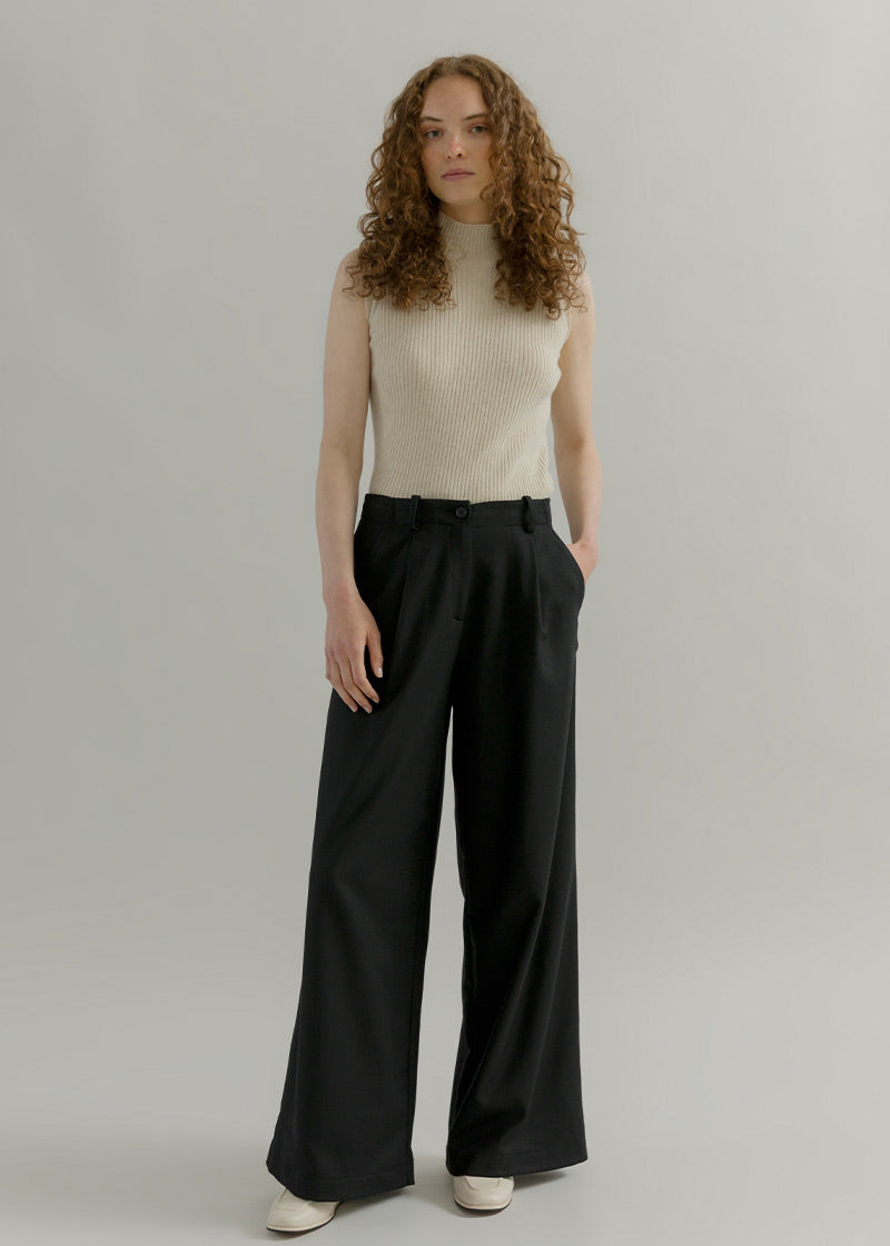 Pantaloni Palazzo Larghi Donna in Lana Neri Emanuela - Rifò Lab Moda circolare made in Italy