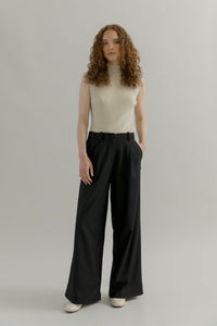 Pantaloni Palazzo Larghi Donna in Lana Neri Emanuela - Rifò Lab Moda circolare made in Italy