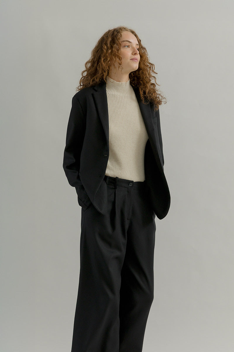 Pantaloni Palazzo Larghi Donna in Lana Neri Emanuela - Rifò Lab Moda circolare made in Italy