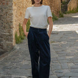 Pantaloni Chino Donna Velluto a Coste Blu Astrid - Rifò Lab Moda circolare made in Italy
