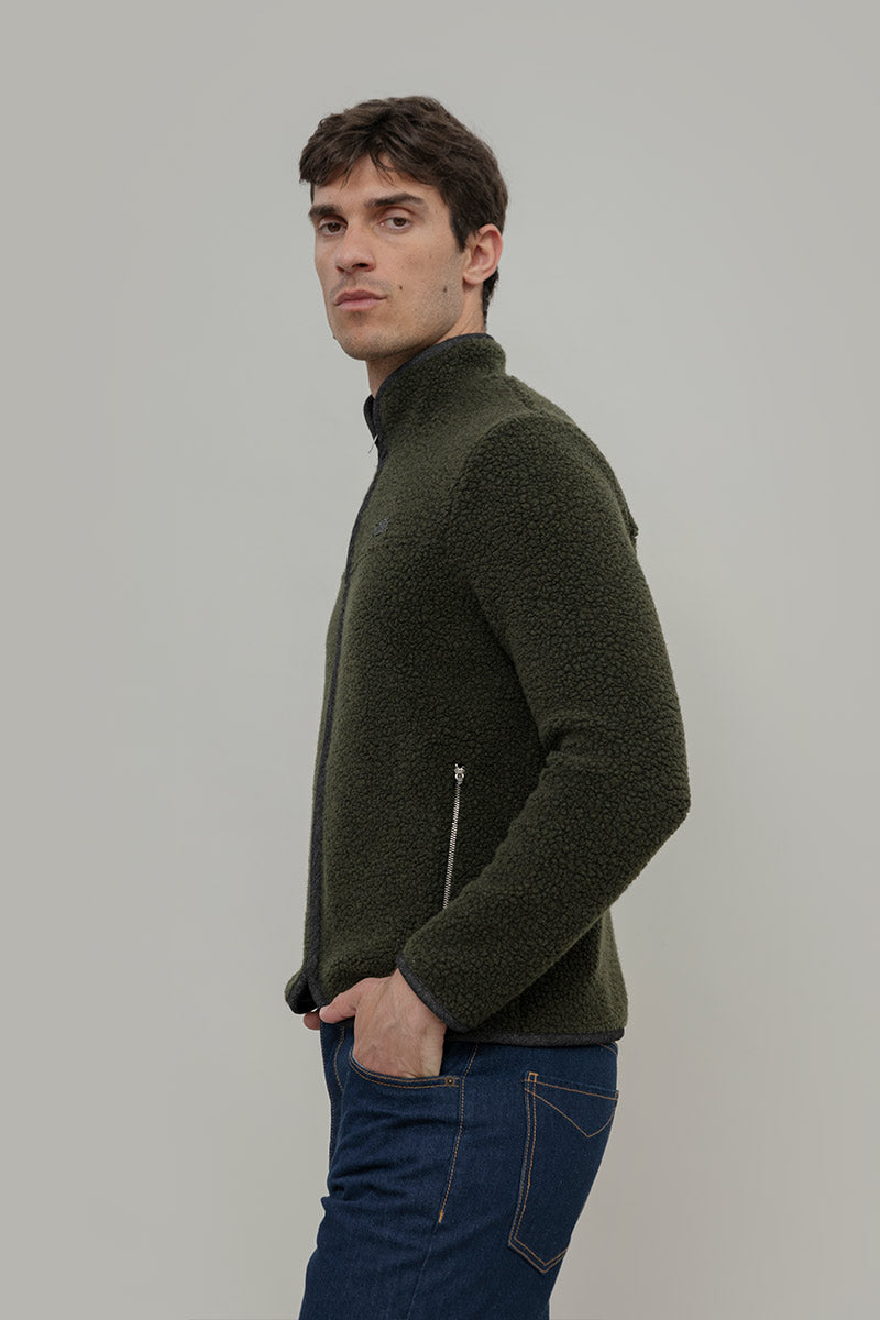 Giacca Pile Uomo Lana Rigenerata Uomo Verde - Rifò Lab Moda circolare made in Italy 