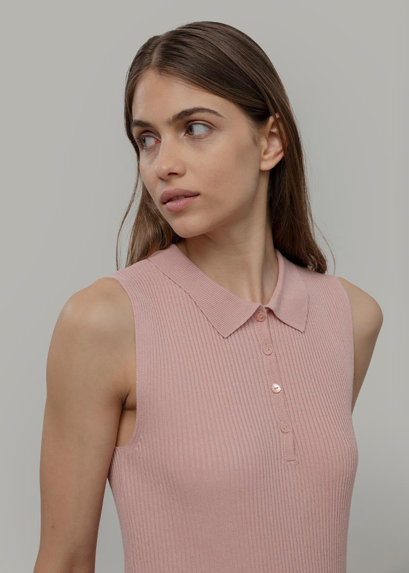 Maglia Polo Donna Senza Maniche Viscosa Rosa Blanca - Rifò Lab Moda circolare made in Italy