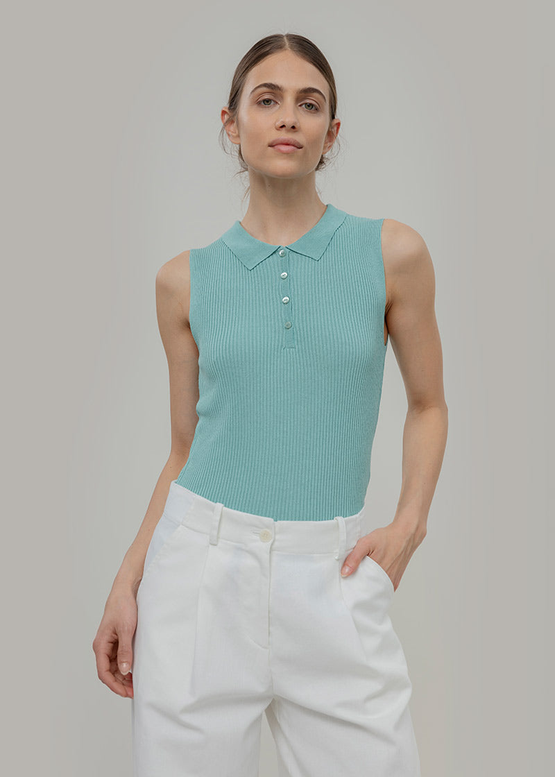 Maglia Polo Donna Senza Maniche Viscosa Rosa Blanca - Rifò Lab Moda circolare made in Italy