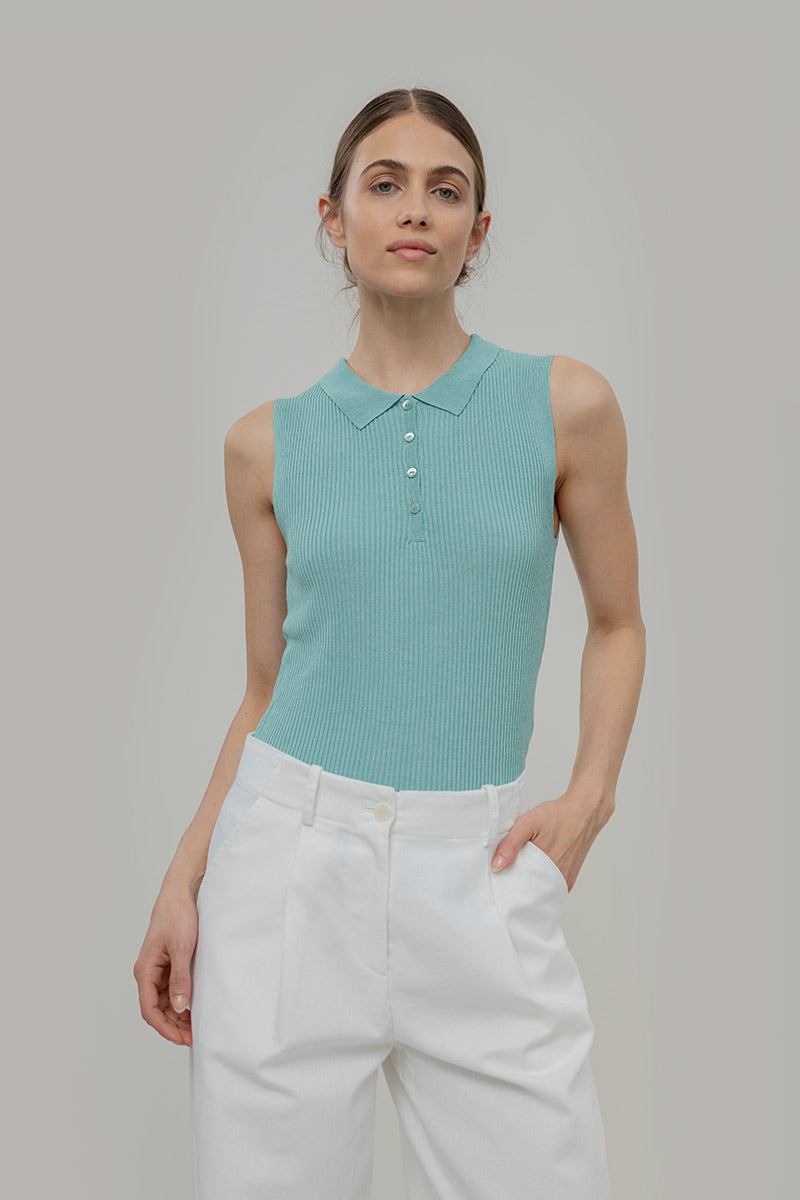 Maglia Polo Donna Senza Maniche Viscosa Rosa Blanca - Rifò Lab Moda circolare made in Italy