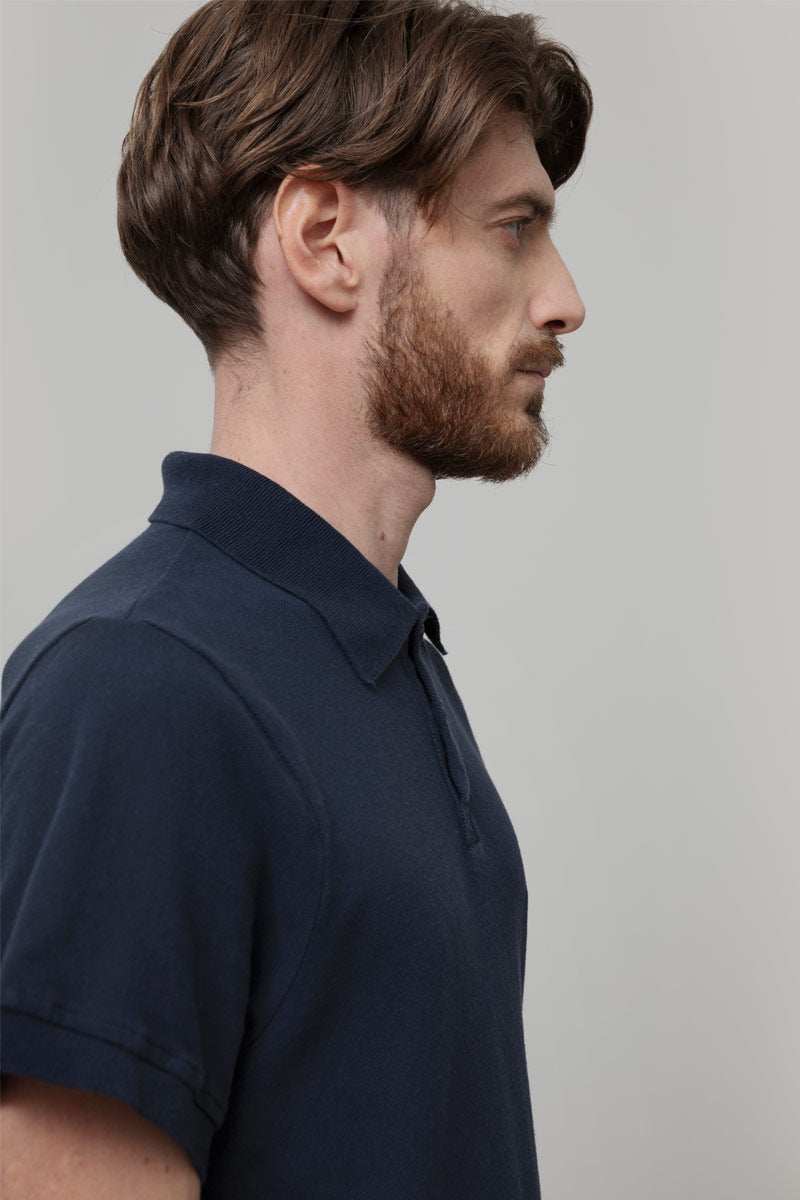 Maglietta Polo Uomo Maniche Corte Cotone Blu Luigi - Rifò