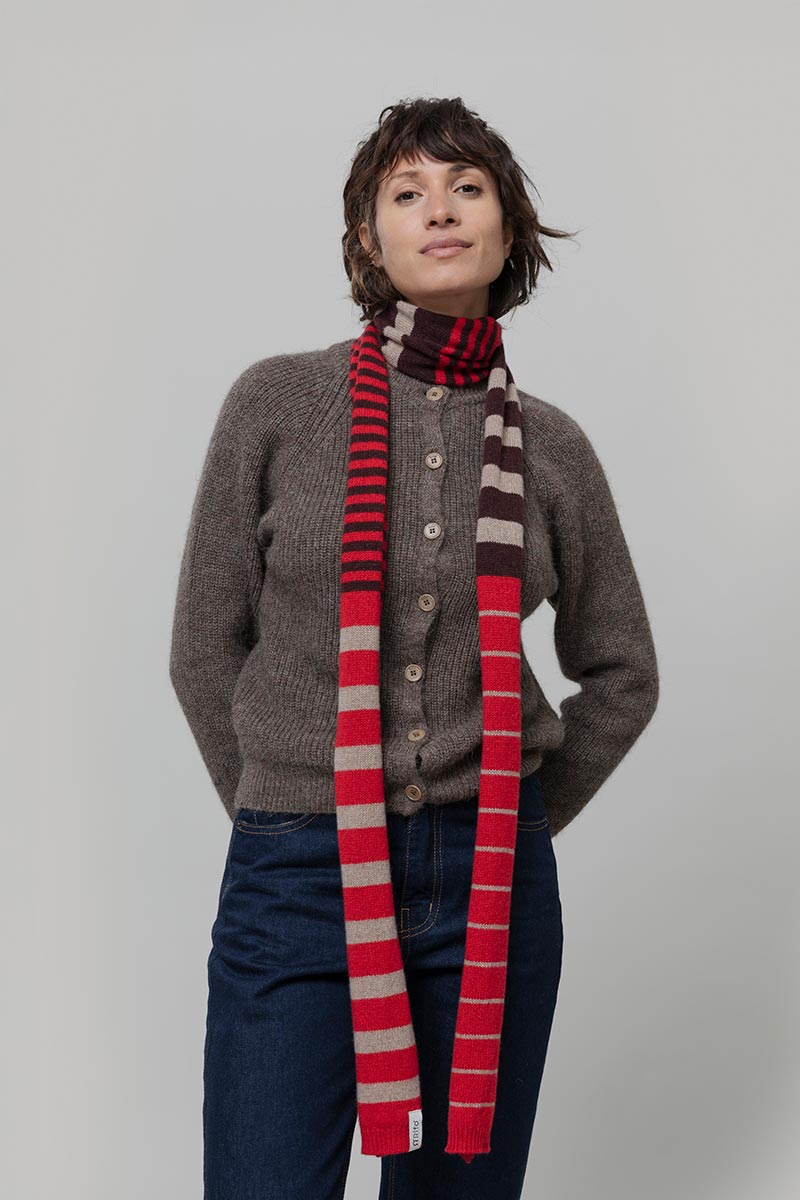 Sciarpa Cashmere Sottile a Righe Rossa Rino - Rifò Lab Moda circolare made in Italy
