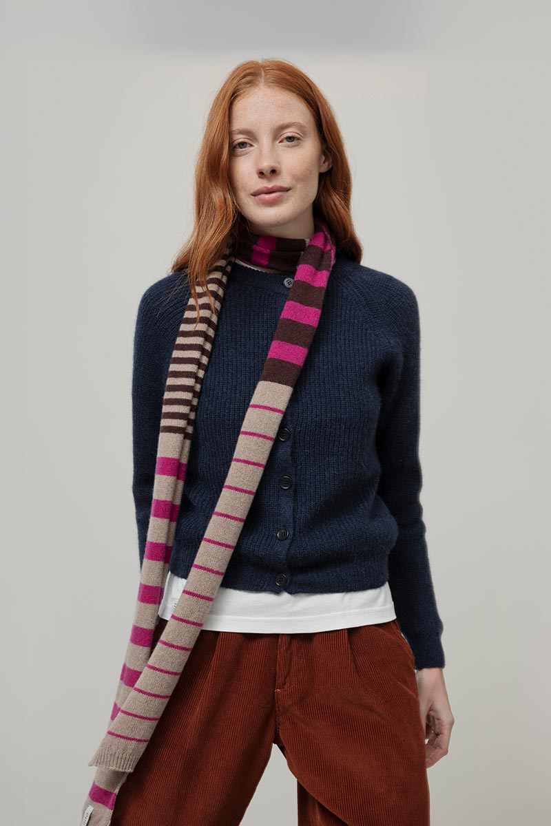 Sciarpa Cashmere Sottile a Righe Beige Rino - Rifò Lab Moda circolare made in Italy