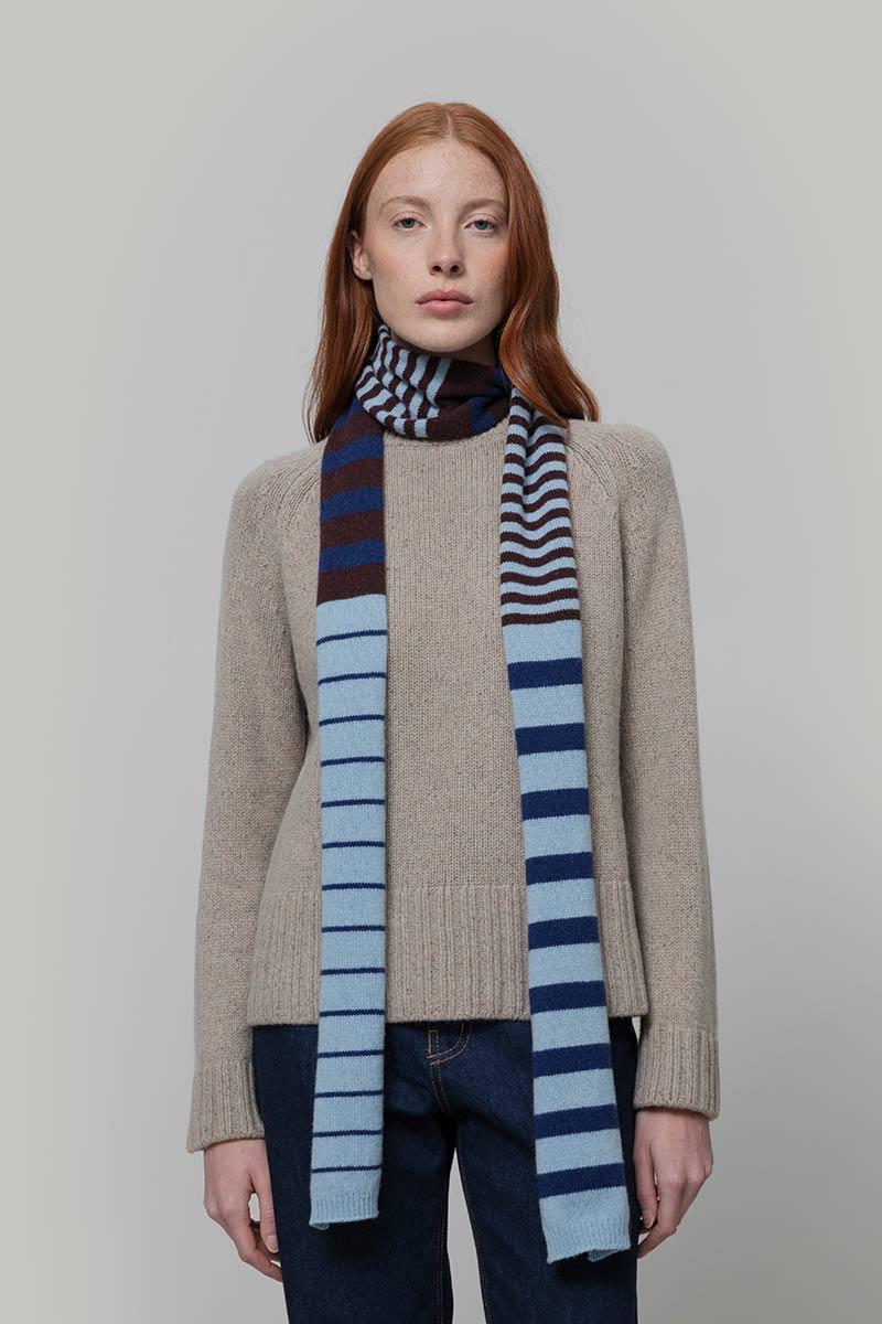 Sciarpa Cashmere Sottile a Righe Azzurro Rino - Rifò Lab Moda circolare made in Italy