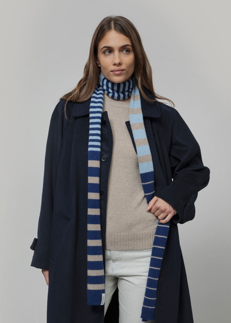 Sciarpa Cashmere Sottile a Righe Blu Rino - Rifò Lab Moda circolare made in Italy