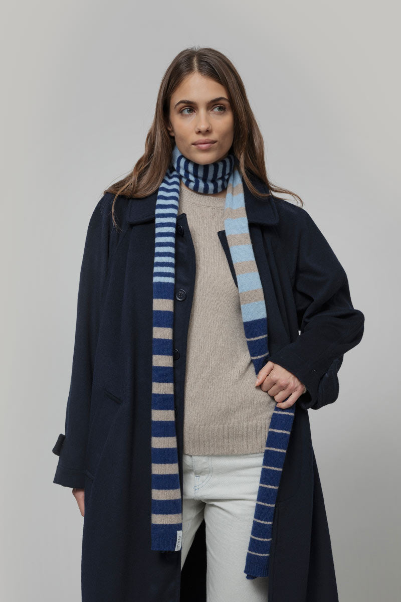 Sciarpa Cashmere Sottile a Righe Blu Rino - Rifò Lab Moda circolare made in Italy