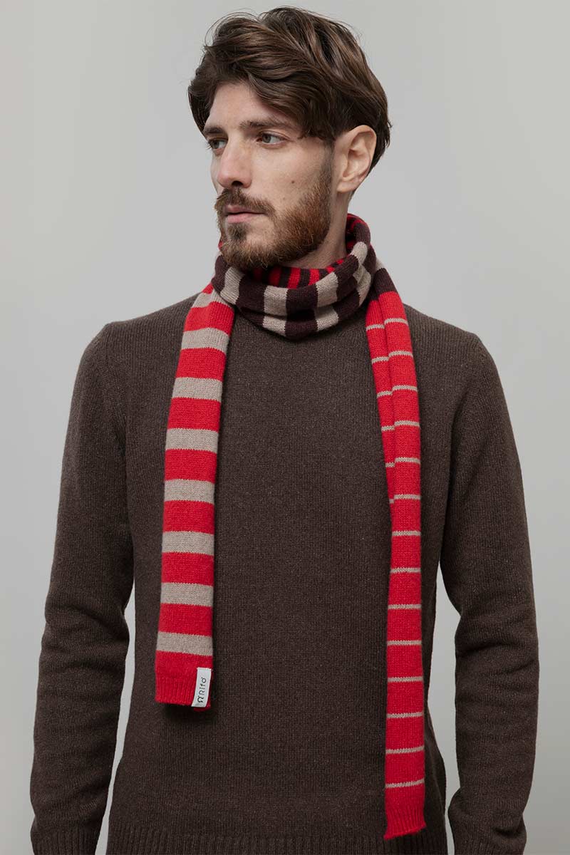 Sciarpa Cashmere Sottile a Righe Rossa Rino - Rifò Lab Moda circolare made in Italy