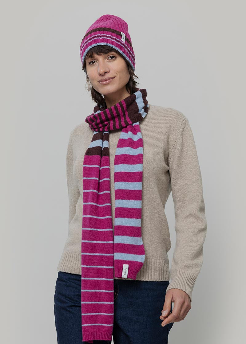 Sciarpa Cashmere Sottile a Righe Fucsia Rino - Rifò Lab Moda circolare made in Italy
