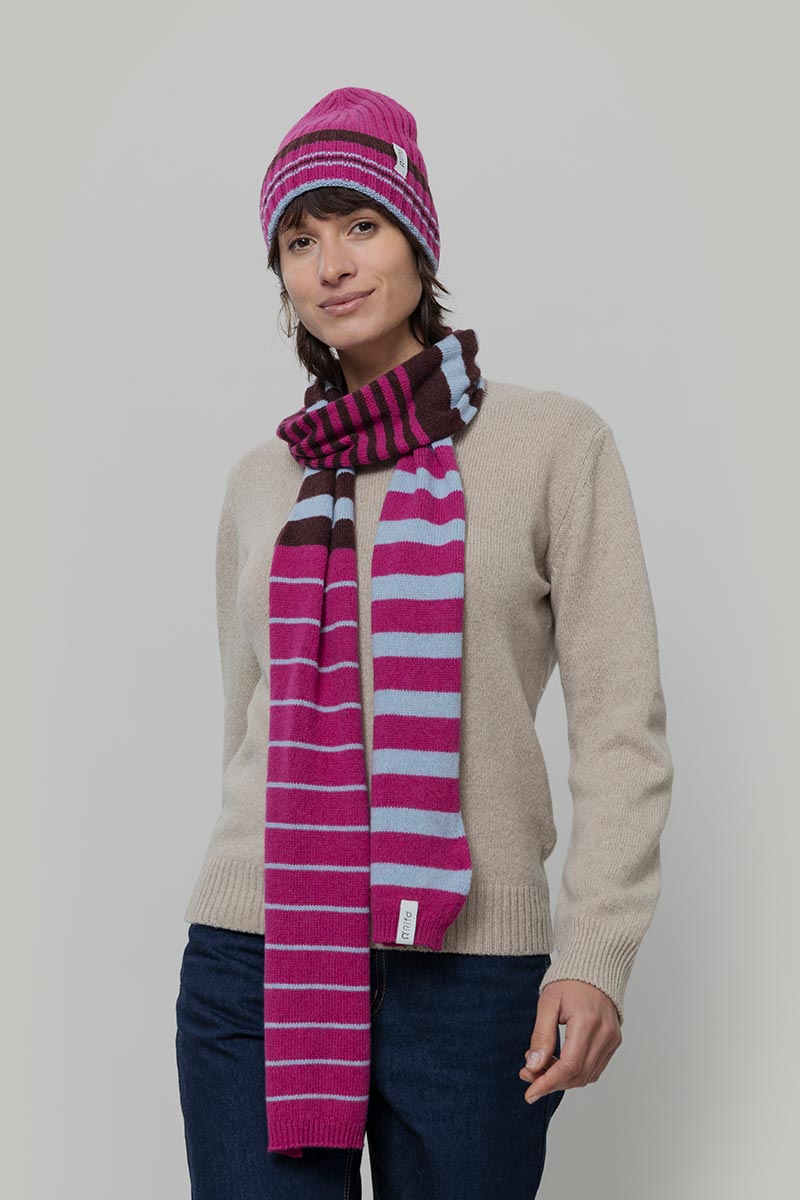 Sciarpa Cashmere Sottile a Righe Fucsia Rino - Rifò Lab Moda circolare made in Italy