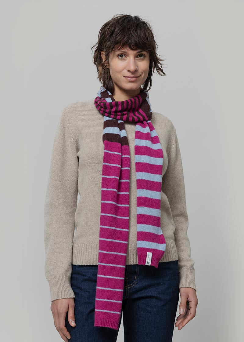 Sciarpa Cashmere Sottile a Righe Fucsia Rino - Rifò Lab Moda circolare made in Italy