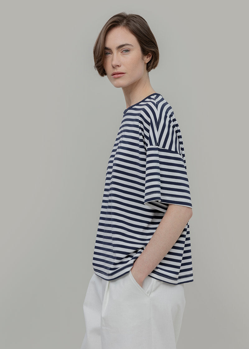 Maglietta a Righe T shirt Oversize Donna Viscosa Sienna - Rifò Lab Moda circolare made in Italy