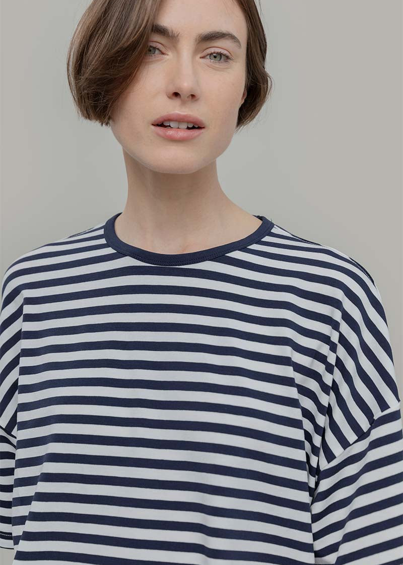 Maglietta a Righe T shirt Oversize Donna Viscosa Sienna - Rifò Lab Moda circolare made in Italy
