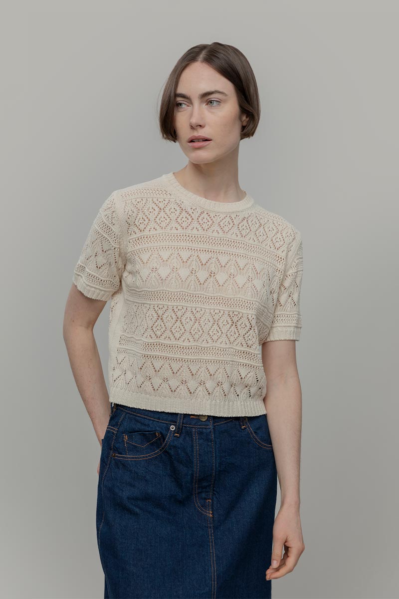 T-shirt in Maglia Traforata Cotone Donna Neda  - Rifò Lab Moda circolare made in Italy