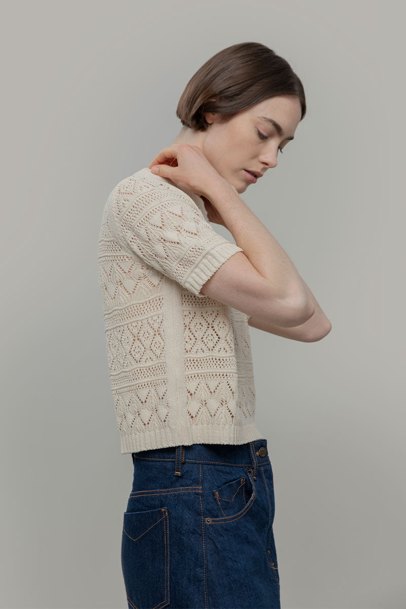 T-shirt in Maglia Traforata Cotone Donna Neda  - Rifò Lab Moda circolare made in Italy